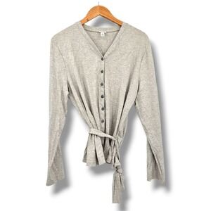 New‎ Isaac Mizrahi for Target Womens XL Gray Tie Front Long Sleeve Button Top